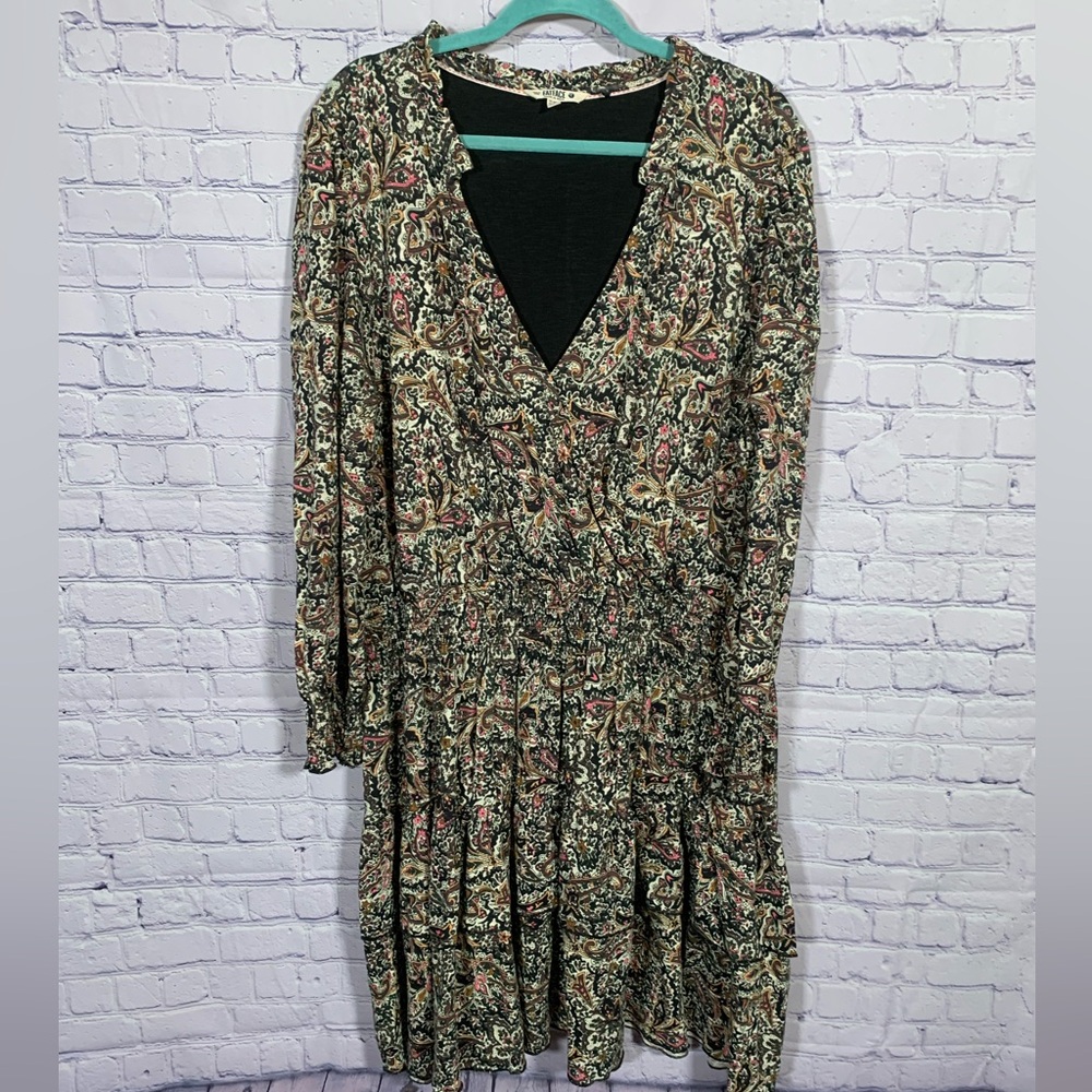 Fat Face Women Paisley Midi Tiered V-Neck Dress Long Sleeve Multi 18L Whimsigoth
